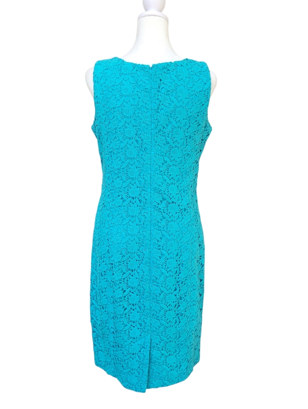 Talbots Turquoise Lace Sheath Dress Sleeveless Knee Length Lined Elegant Size 6 - Picture 4 of 13